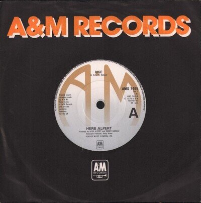 Herb Alpert Rise 7" vinyl UK A&m 1979 solid label design in company sleeve