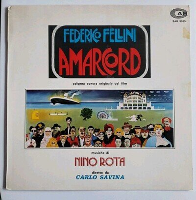 AMARCORD film soundtrack NINO ROTA 1974 1st Press LP Album Record, Vinyl Is NM
