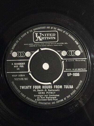 Gene Pitney Twenty Four Hours From Tulsa 7" 45rpm 1963 United Artists VG/VG+