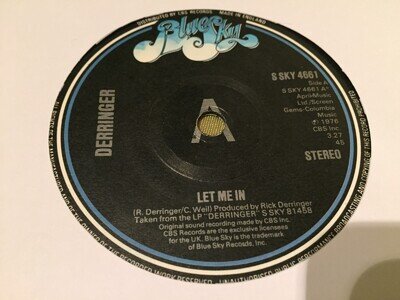 DERRINGER [RICK DERINGER BAND] Let Me In BLUE SKY 1976 UK 7" NEAR MINT