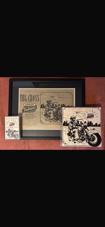 Queen -The Cross Signed Roger Taylor Cowboys And Indians Cassette Single Poster