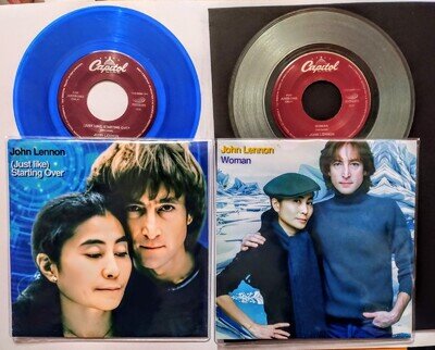 JOHN LENNON WOMAN STARTING OVER 2 x 7 BLUE CLEAR US VINYL FREE CUSTOM PIC SLEEVE