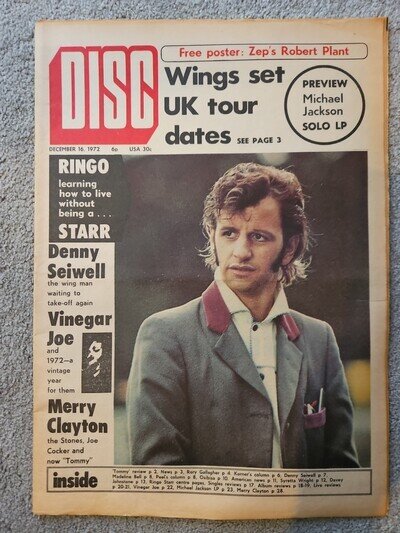 Disc Newspaper December 16th 1972 Ringo Starr Cover Led Zeppelin Poster