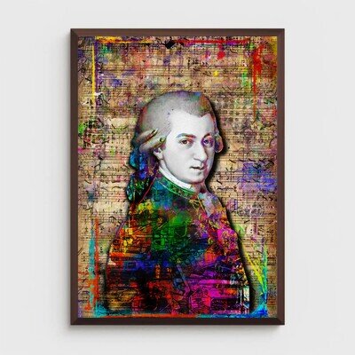Wolfgang Amadeus Mozart 24x36in Poster, Mozart Tribute Pop Art Free Shipping US