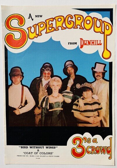 3's a CROWD 1967 POSTER ADVERT BIRD WITHOUT WINGS Mama Cass Elliot DUNHILL