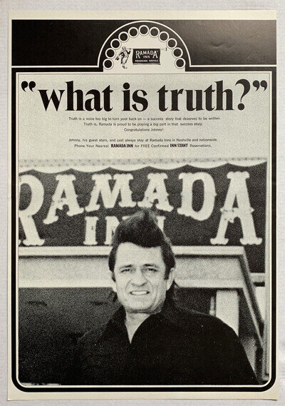 JOHNNY CASH vintage 1971 POSTER ADVERT RAMADA INN HOTELS WHAT IS TRUTH
