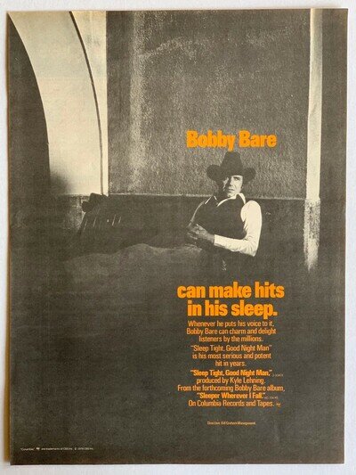BOBBY BARE 1978 original POSTER ADVERT SLEEP TIGHT GOOD NIGHT MAN