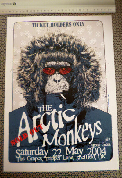 Arctic Monkeys A3 poster early venue at the Grapes pub Sheffield design Bedford