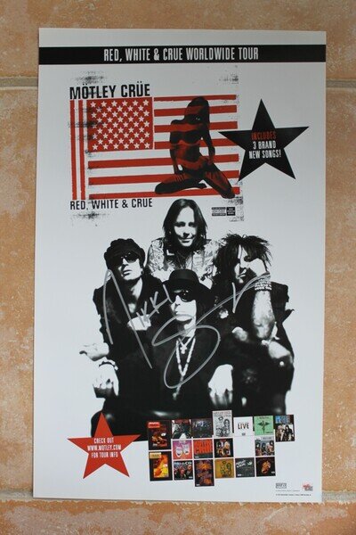 Nikki Sixx Signed Motley Crue Red White & Crue Album Poster Autographed The Dirt