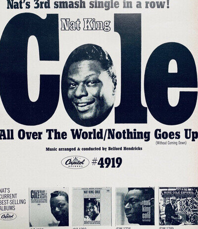 NAT KING COLE 1963 vintage POSTER ADVERT ALL OVER THE WORLD Capitol Records