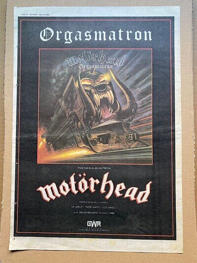 MOTORHEAD ORGASMATRON POSTER SIZED original music press advert from 1986 (AGED)