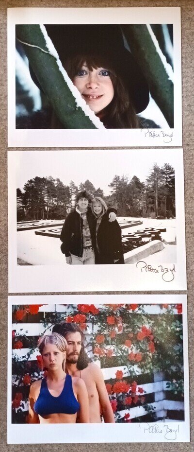 PATTIE BOYD SET OF 3 AUTOGRAPHED (SIGNED) 10x8 PHOTOS. GEORGE HARRSION, BEATLES
