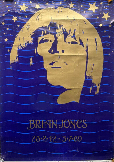 *WOW RARE LTD EDITION BRIAN JONES 20TH ANNIVERSARY POSTER ROLLING STONES 89X64CM