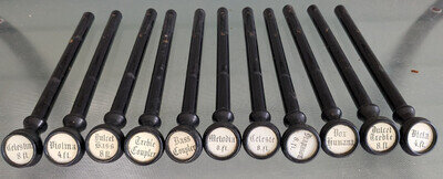 Fantastic Set Of 11 Angled Pump Organ Pulls Stops With Great Inserts Circa 1902