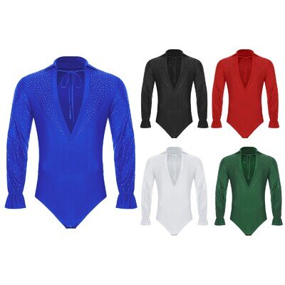 Men's Long Sleeves Latin Tango Dance Shirt Leotard Ballroom Modern Dance Costume