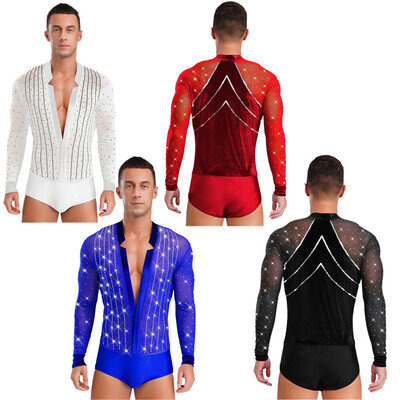 Men Dancewear Jazz Leotard Figure Bodysuit Ice Skating Costume Shows Latin