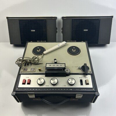 Sony TC-200 Reel to Reel Stereo Tape Recorder Speakers & Mic Vintage Portable