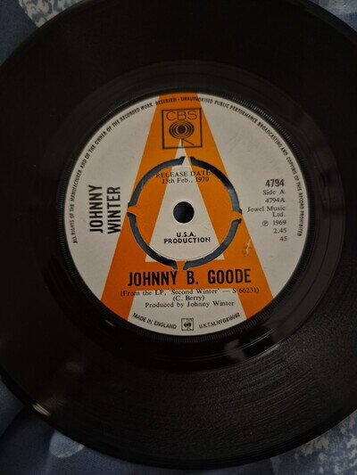 JOHNNY WINTER ~ JOHNNY B GOODE b/w I'M NOT SURE ~ UK CBS DEMO 7" 1969