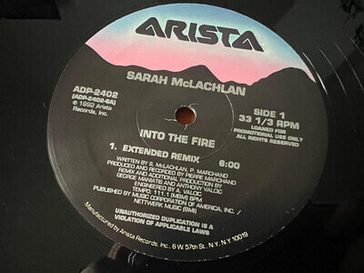 Sarah McLachlan Into The Fire 1992 12" Single