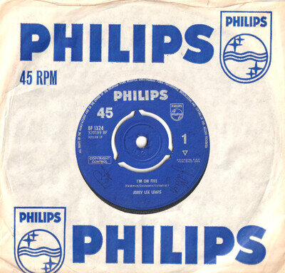 50s ROCK N' ROLL-JERRY LEE LEWIS-I'M ON FIRE/BREAD AND BUTTER MAN-PHILIPS.