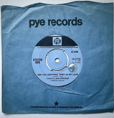 STATUS QUO ~ ARE YOU GROWING TIRED OF MY LOVE ~ ORIGINAL PYE COVER ~ RARE