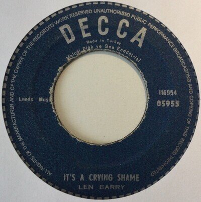 60s N. Soul - LEN BARRY - It's a crying shame - 1966 TURKISH DECCA VG+