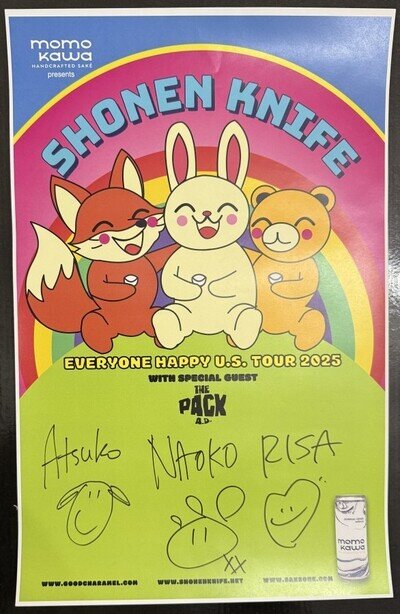 Shonen Knife Everyone Happy U.S. Tour 2025 Poster Signed by all Three
