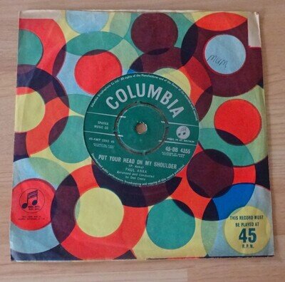 PAUL ANKA--PUT YOUR HEAD ON MY SHOULDER-- 7"-VINYL 45 -UK COLUMBIA-1959-V/G+