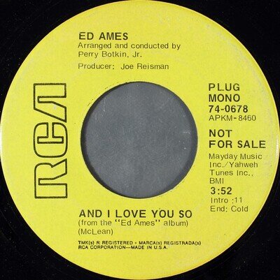 Ed Ames - And I Love You So - Used Vinyl Record 7 - 78 - Promo - Y8100z