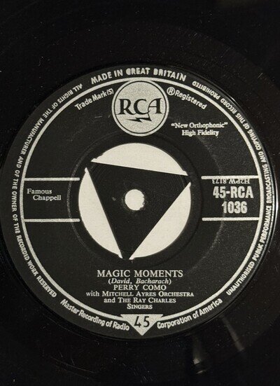 Perry Como Magic Moments 7" Vinyl 45 RPM RCA 1036 NM