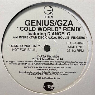 Genius / GZA Ft. D'Angelo – Cold World (Remix) Wu-Tang (Geffen PROMO) 1996 12"