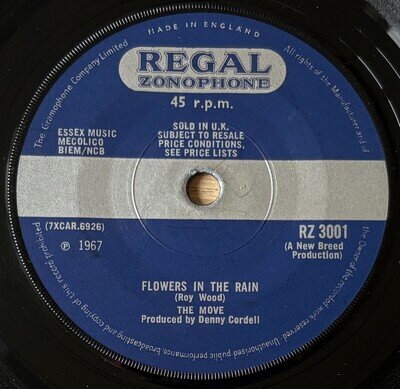 THE MOVE FLOWERS IN THE RAIN 7" REGAL ZONOPHONE (1967) EX- POP PSYCH ENGLAND