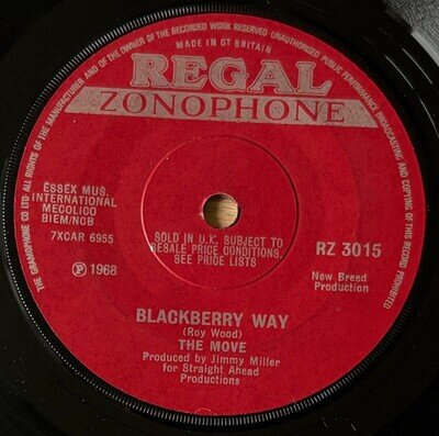 THE MOVE BLACKBERRY WAY 7" REGAL ZONOPHONE (1968) EX POP PSYCH GT BRITAIN