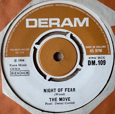 THE MOVE NIGHT OF FEAR 7" DERAM (1966) VG+ BEAT PSYCH ENGLAND