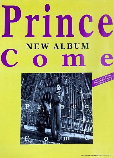 PRINCE Come Official GERMAN PROMO Poster Original 1994 33" X 23" Rare MINT-