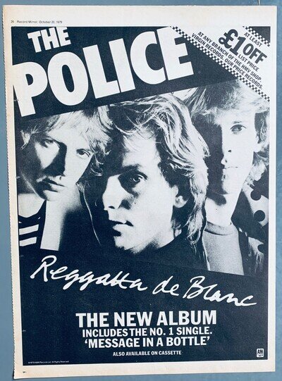 THE POLICE 1979 vintage UK POSTER ADVERT REGGATTA DE BLANC Sting