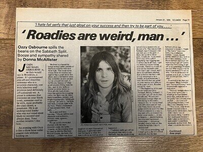 Ozzy Osbourne “Roadies Are Weird, Man’ 1978 Original Magazine Article Clipping