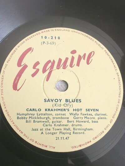 CARLO KRAHMER'S HOT SEVEN ( FEAT. HUMPH. L) SAVOY BLUES 78RPM ESQUIRE 10-210