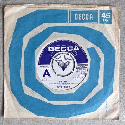 Savoy Brown - So Tired UK 7" Single F13372 Demo VG+ / VG