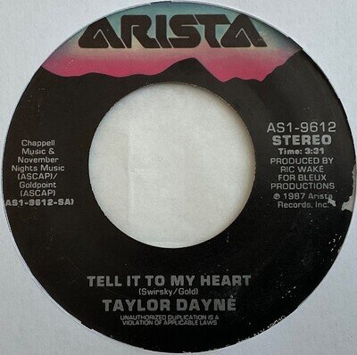 Taylor Dayne - Tell It To My Heart - 7” Vinyl Single