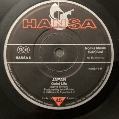 Japan 7” Vinyl Single “Quiet Life “ Hansa 1981 David Sylvian German Mis-Press A1