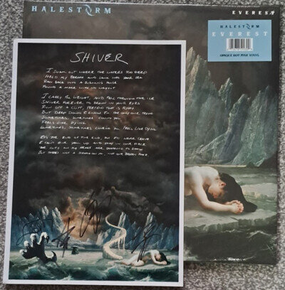 Halestorm - Everest Ltd Pink Coloured Vinyl & Band Hand Signed Lyric Sheet NEW