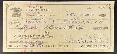 JOE WALSH Autographed Signed 1981 Canceled Check EAGLES JAMES GANG