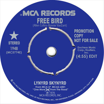 Lynyrd Skynyrd. Free Bird. Repro vinyl record label sticker