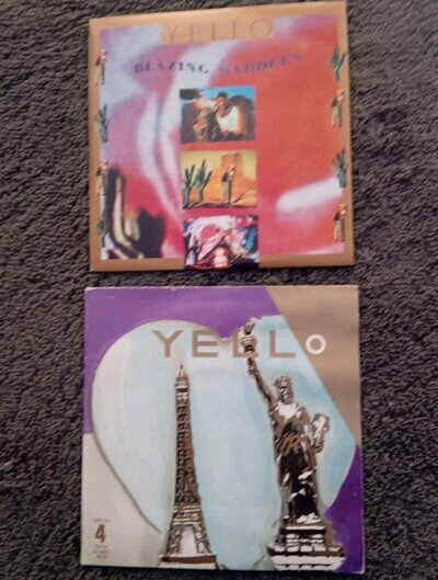 YELLO - LOST AGAIN 2 x 7" & BLAZING SADDLES 7" VINYL SINGLES