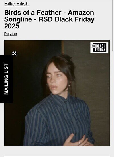 BILLIE EILISH “LIVE” 10" Vinyl RSD Black Friday 2025 UNRELEASED