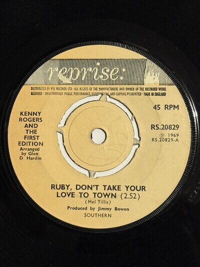 Kenny Rogers 1969 UK Reprise RS 20829 Ruby, Don't Take Your Love to Town EX