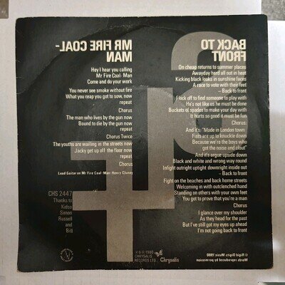 STIFF LITTLE FINGERS Back To Front 1980 UK 7" vinyl single original 45 free post