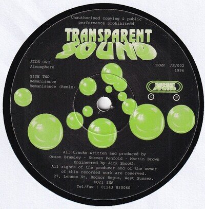 90s Electronic Dance TRANSPARENT SOUND atmosphere 1996 UK 12" Vinyl Single Ex
