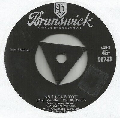 Carmen McRae - 7" UK 45 - As I Love You - 1958 - Brunswick - 45-05738 - G+/M